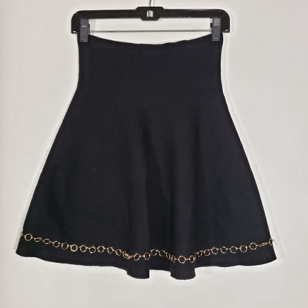 Zara Knit Fall Skater Circle Skirt with Gold Chain Embellishments Y2K Size M